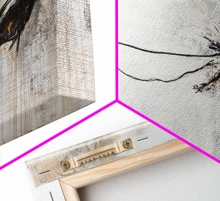 Abstract Crow, dark romance painting, gothic decor, minimalist art, moody art, black and white wall art, Canvas Print, wabi sabi art