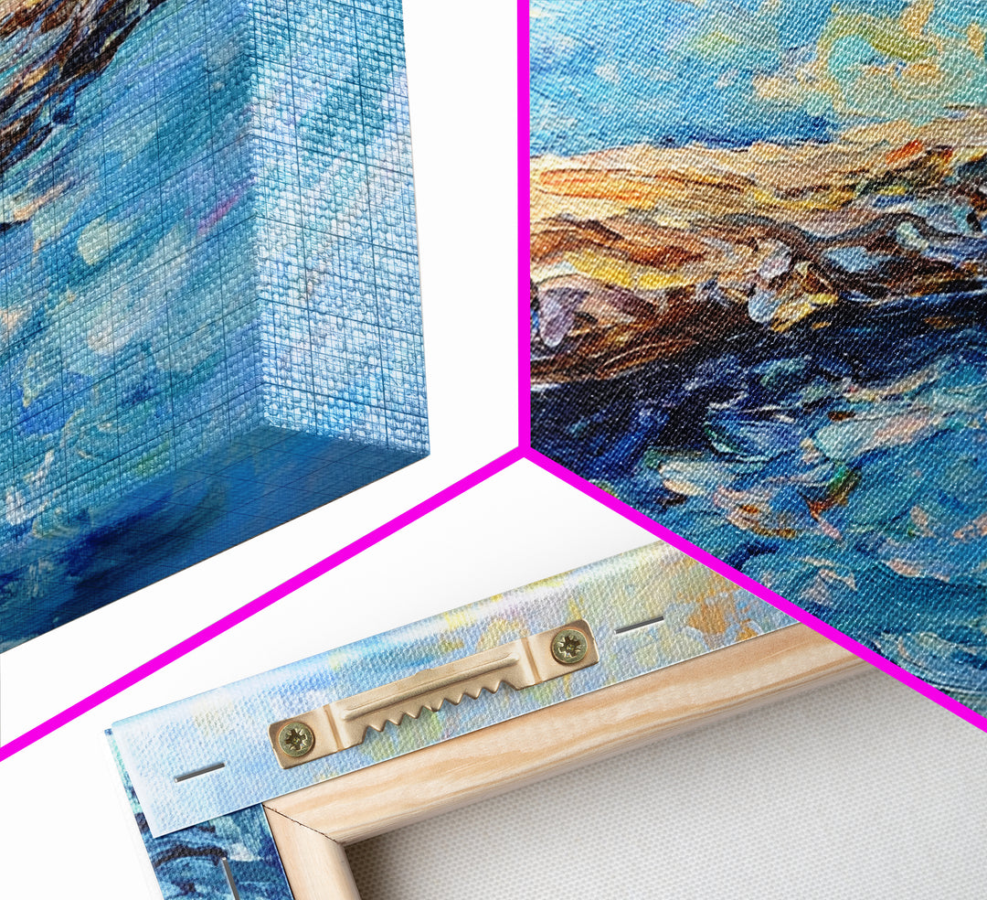 Drifting Log, rustic art, coastal painting, seascape painting, panoramic art, landscape painting, Framed Canvas Print,