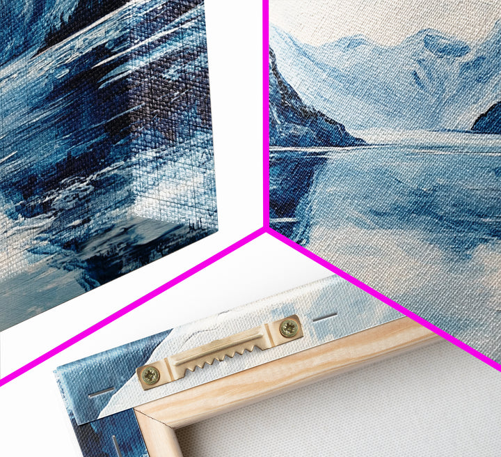 Blue and White Fjord, Lake Tahoe Art, Coastal Landscape Art, Extra Wide Art, Framed Canvas Print, Minimalist Art, Nautical Decor