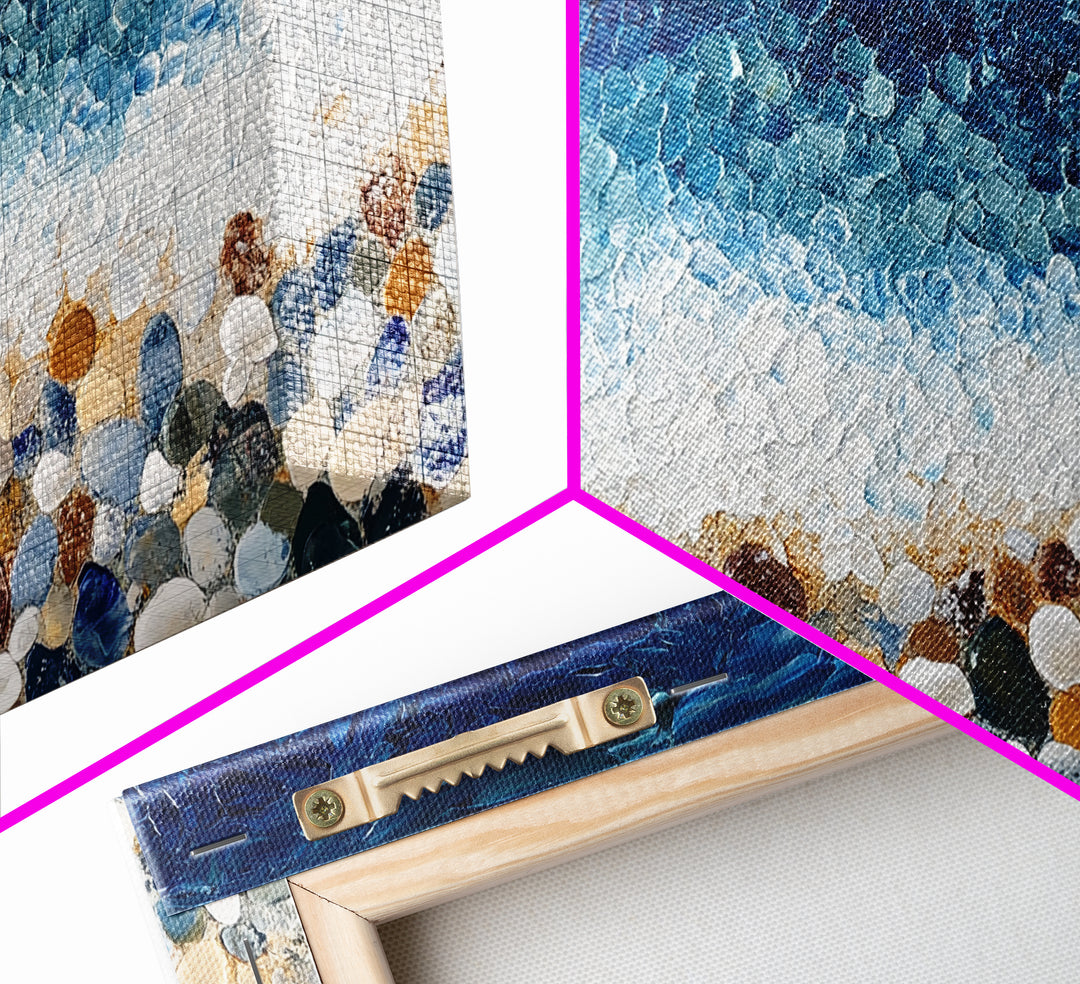 Pebble Beach, mosaic wall art, coastal decor, ocean painting, nautical decor, panoramic painting, framed canvas print