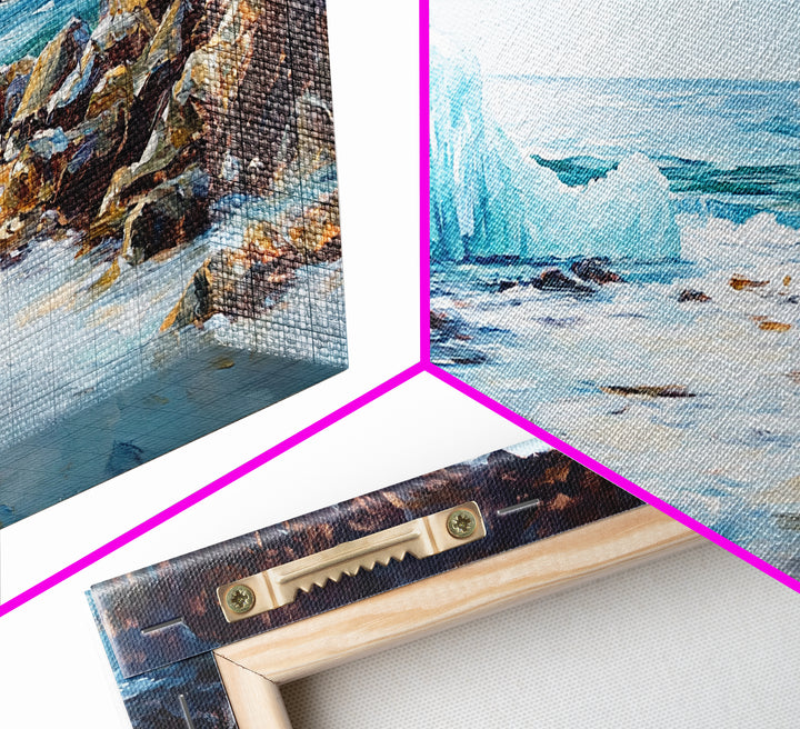 Coastal Ice Cave, Canvas Print, seascape painting, nautical decor, blue and green wall art, landscape painting, extra wide art