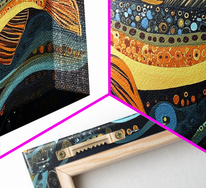 Abstract Trout Art, Fly Fishing Art, Rustic Wall Art, Whimsical Art, Framed Canvas Print, Tall Narrow Art, Living Room Art