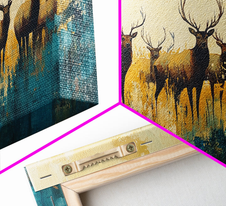 Deer Herd Painting, rustic wall art, farmhouse art, wildlife painting, nature painting, framed canvas print, woodland decor