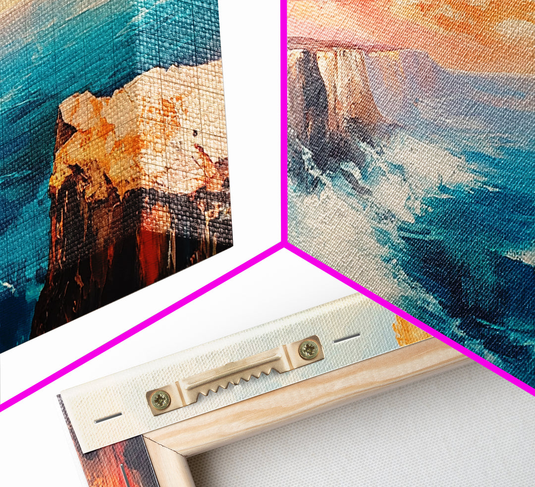 Coastal Cliffs Painting, landscape painting, seascape painting, blue and green wall art, framed canvas print, nautical wall art