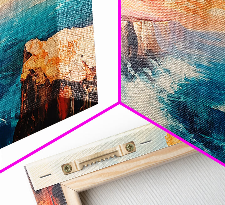 Coastal Cliffs Painting, landscape painting, seascape painting, blue and green wall art, framed canvas print, nautical wall art