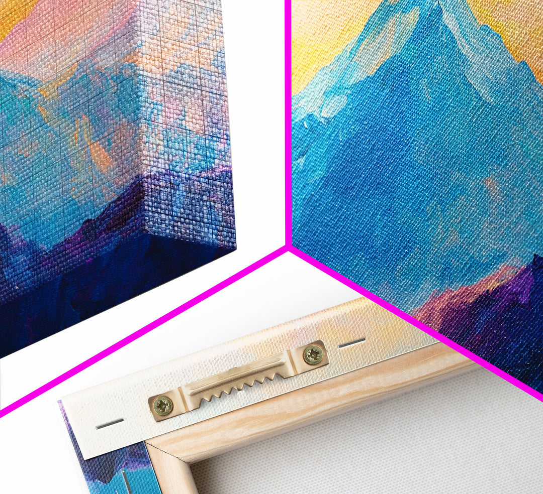 Blue Mountain, Sunset Landscape, Panoramic Art, Canvas Print, Mountain Painting, Pink Orange Wall Art, Extra Wide Art, Living Room Art