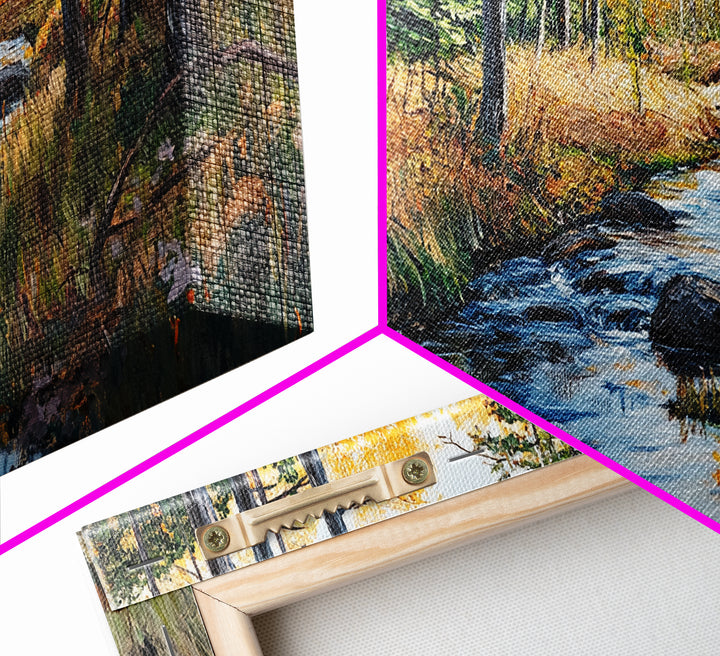 Autumn Forest, Creek Painting, Panoramic Art, Framed Canvas Print, Pine Tree Art, Rustic Wall Art, Extra Wide Art, Fall Landscape Painting