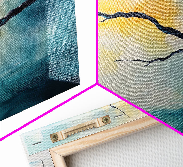 Cherry blossom painting, coastal decor, framed canvas print, minimalist art, abstract landscape, extra wide art, horizontal wall art