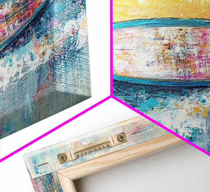 Coastal wall art, surf wall art, framed canvas print, extra wide art, nautical decor, vibrant painting, panoramic art, tropical art