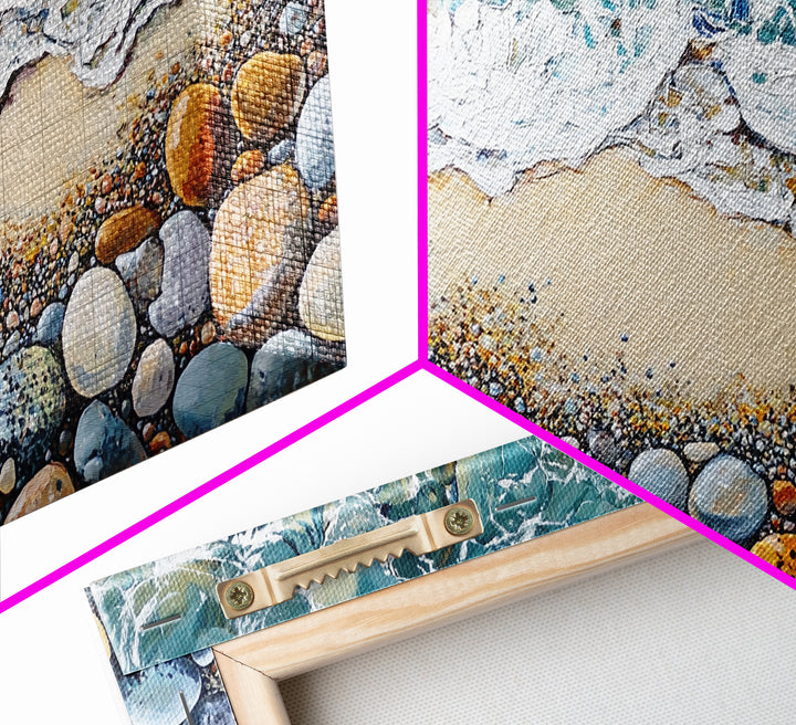 Coastal decor, beach painting, framed canvas print, extra wide art, ocean waves, seascape painting, rustic wall art, nautical wall art