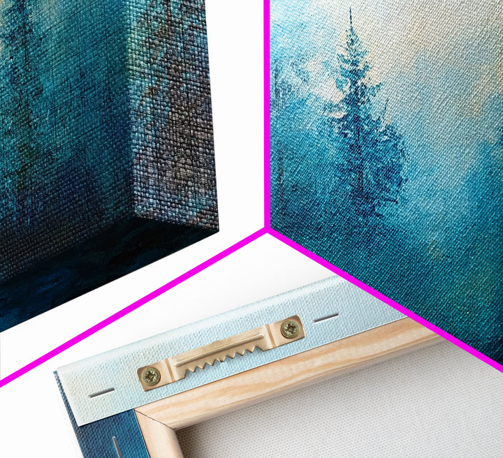 Pine tree art, smoky mountain art, framed canvas print, misty forest painting, rustic wall art, extra wide art, moody landscape