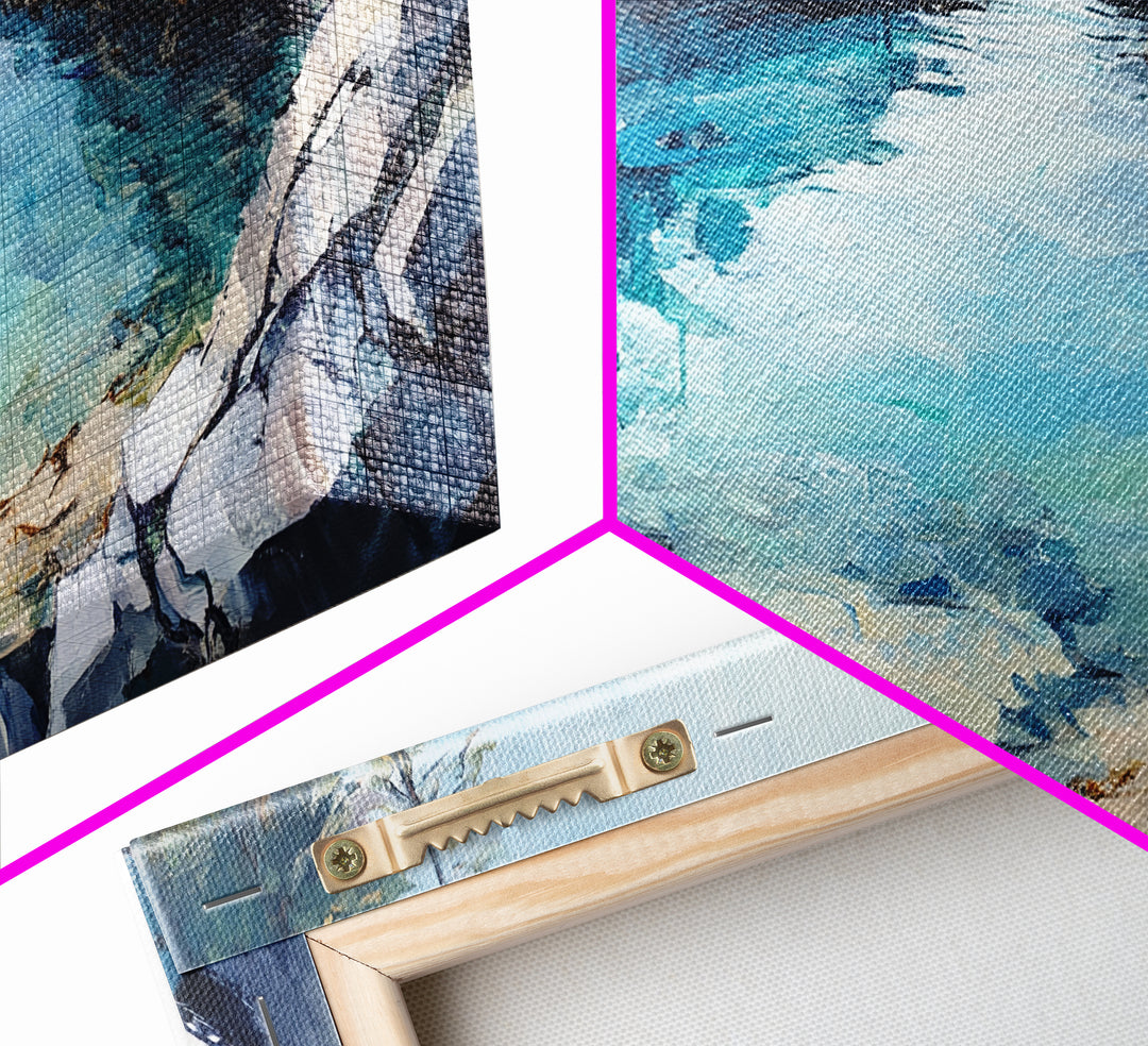 Rocky Coastal Cove, Maine oil painting, nautical decor, seascape painting, extra wide art, above bed wall art, Canvas Print