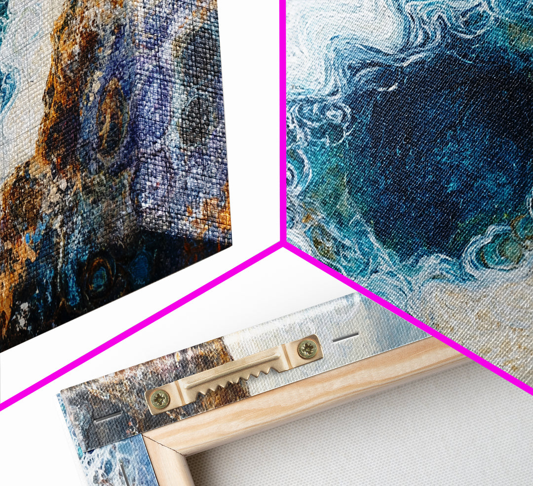 Ocean Abyss, oyster painting, abstract coastal art, framed canvas print, nautical wall art, extra wide art, blue wall art