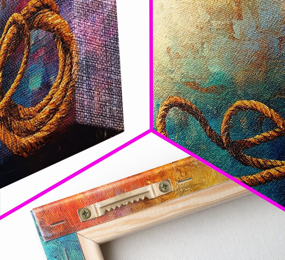 Abstract Rope, warm tones, infinity knot, rustic decor, textured art, extra wide art, Framed Canvas Print, nautical painting