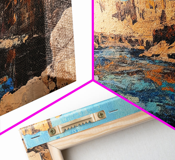 Canyon River, southwest landscape, desert cliffs, textured painting, extra wide art, panoramic art, Framed Canvas Print, rustic decor