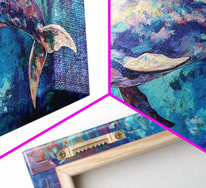 Dolphin Painting, blue and green wall art, coastal decor, nautical painting, framed canvas print, whimsical art, ocean wall art