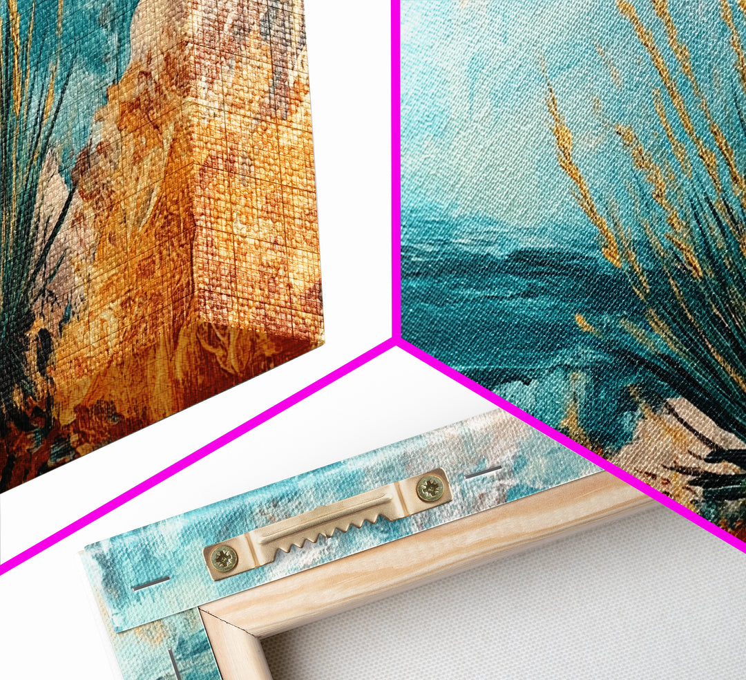 Coastal Desert Painting, agave painting, southwest wall art, Joshua tree art, coastal landscape art, Framed Canvas Print