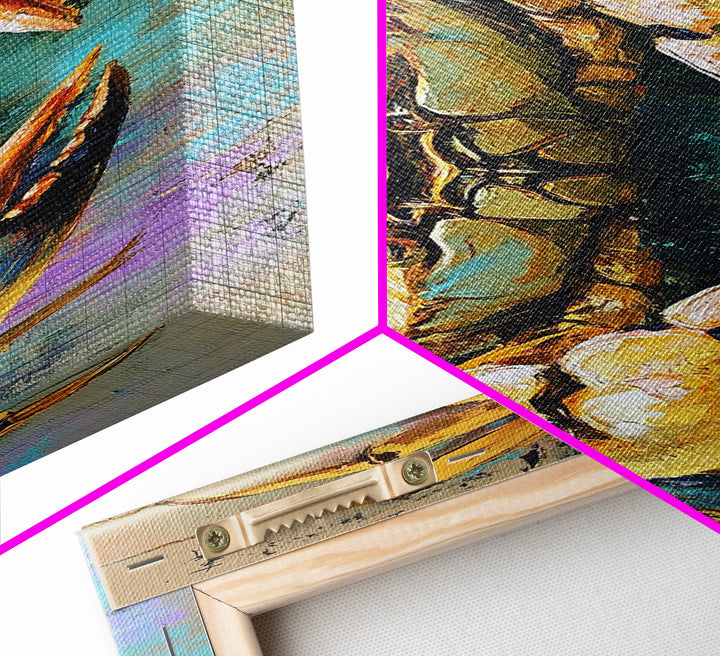 Crab Painting, Coastal Decor, Nautical Wall Art, Rustic Art, Framed Canvas Print, Ocean Artwork, Beach House Art, Marine Life Art