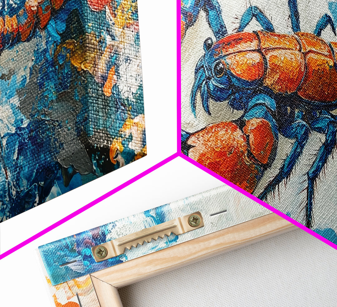 Crayfish Painting, Coastal Decor, Nautical Wall Art, Rustic Art, Framed Canvas Print, Marine Life Artwork, Ocean Inspired Art