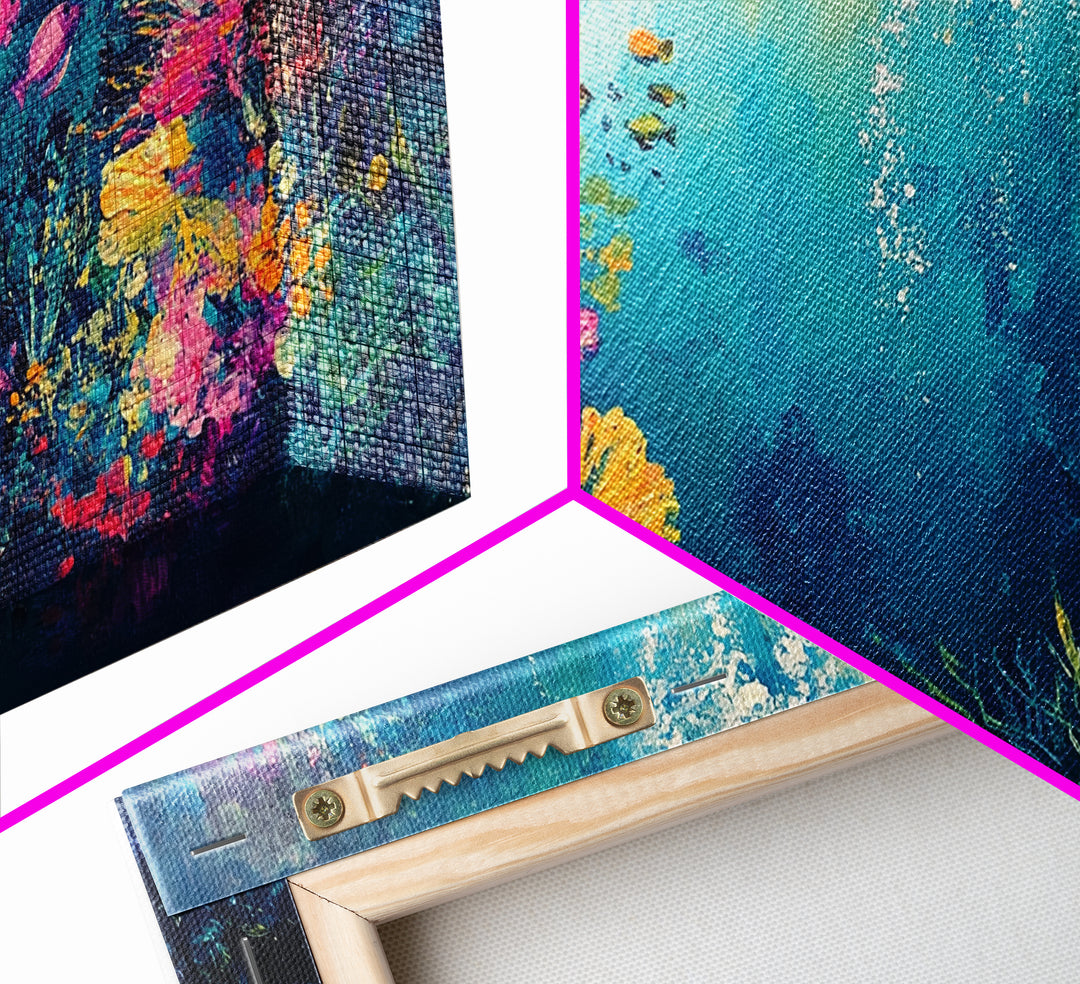 Coral Reef Painting, Coastal Decor, Ocean Wall Art, Nautical Painting, Framed Canvas Print, Underwater Artwork, Marine Life Art
