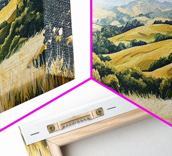 Rolling hills, countryside landscape, panoramic art, framed canvas print, rustic wall art, farmhouse art, sage green wall art