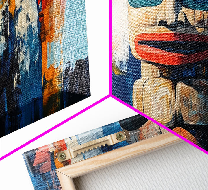 Abstract Totem Pole, chicano art, geometric wall art, African art, rustic art, moody art, gift idea him, Canvas Print