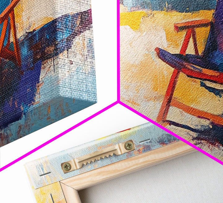 Beach Chair Art, coastal decor, surf wall art, framed canvas print, blue and green wall art, whimsical art, tropical painting