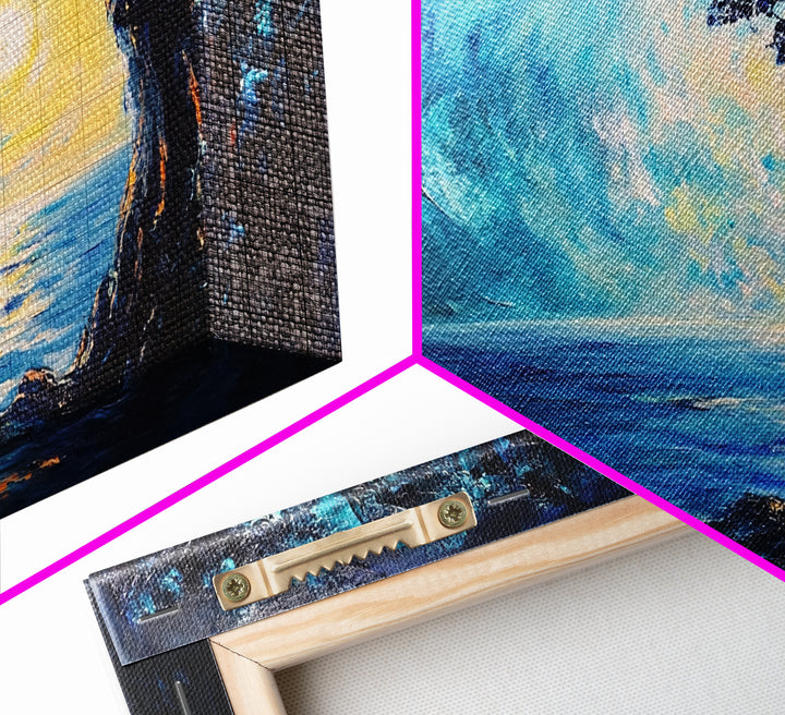 Ocean Cave, Framed Canvas Print, nautical wall art, coastal painting, extra wide painting, seascape painting, panoramic wall art