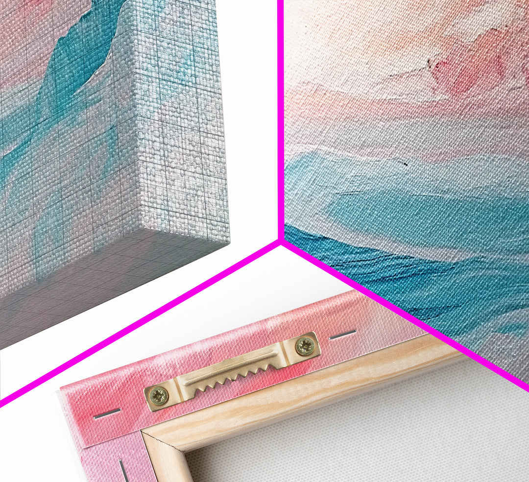 Abstract, pink blue, dreamy sky, Canvas Print, pink abstract art, landscape painting, soft color art, horizontal wall art