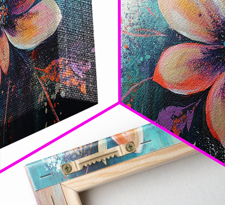 Bright floral, pink orange, Canvas Print, poppy wall art, pink orange wall art, whimsical art, flower painting, above sofa art