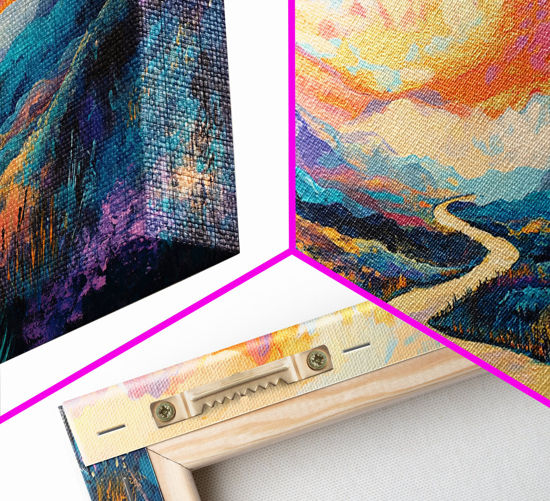 Abstract Landscape, Vibrant Sunset, Mountain Painting, Canvas Print, Extra Wide Art, Panoramic Art, Bedroom Art, Above Sofa Art