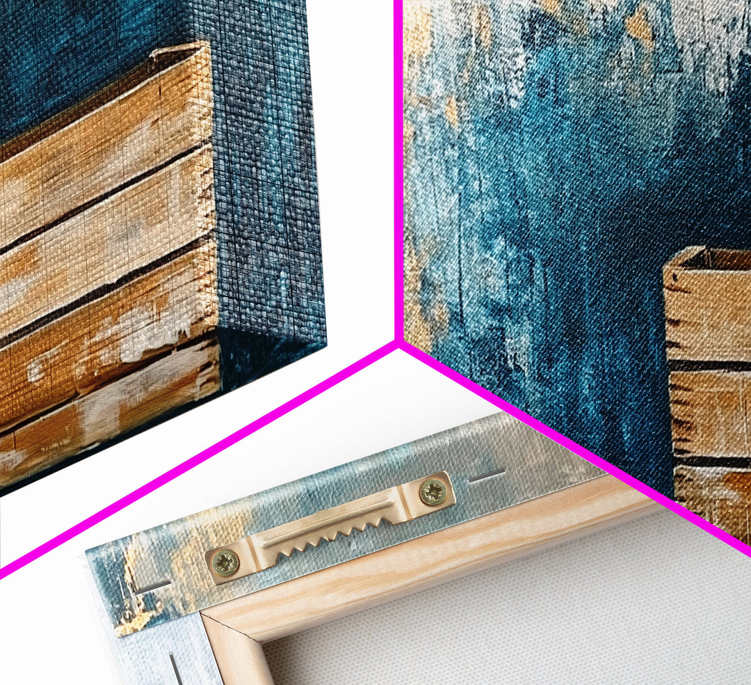 Abstract Rustic Art, Blue Gold Textured, Canvas Print, Wabi Sabi Art, Minimalist Art, Therapy Art, Extra Wide Art, Modern Decor