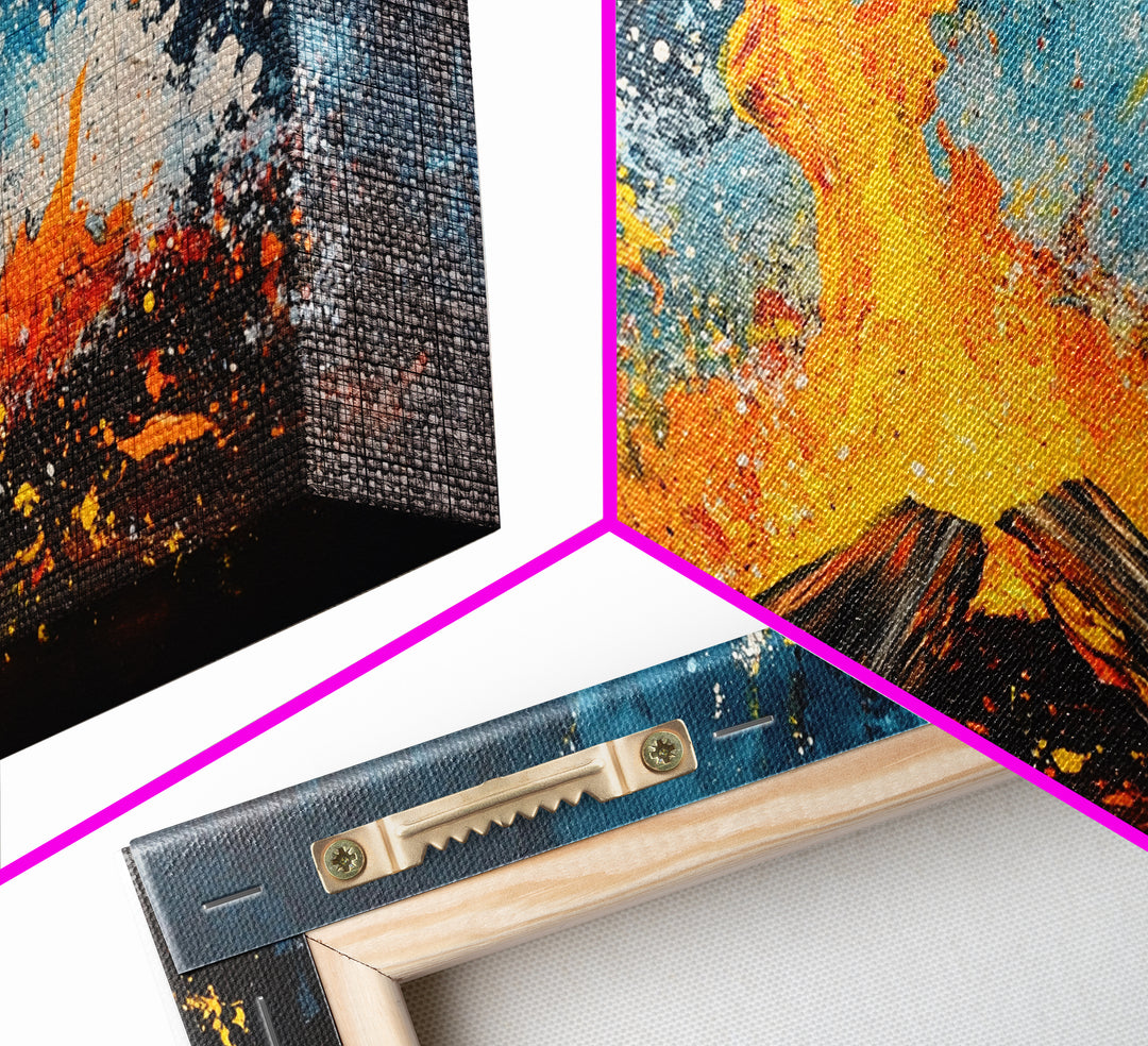 Abstract fire, moody art, geometric wall art, boho decor, flame painting, rustic wall art, extra wide art, framed canvas print, teal wall art