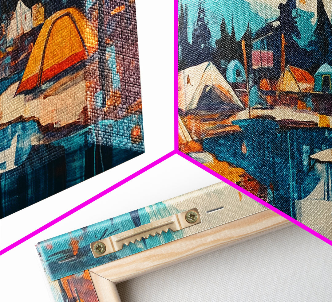 Camping painting, rustic wall art, pine tree art, mountain painting, nature lovers, warm glow, framed canvas print, wabi sabi art, moody art