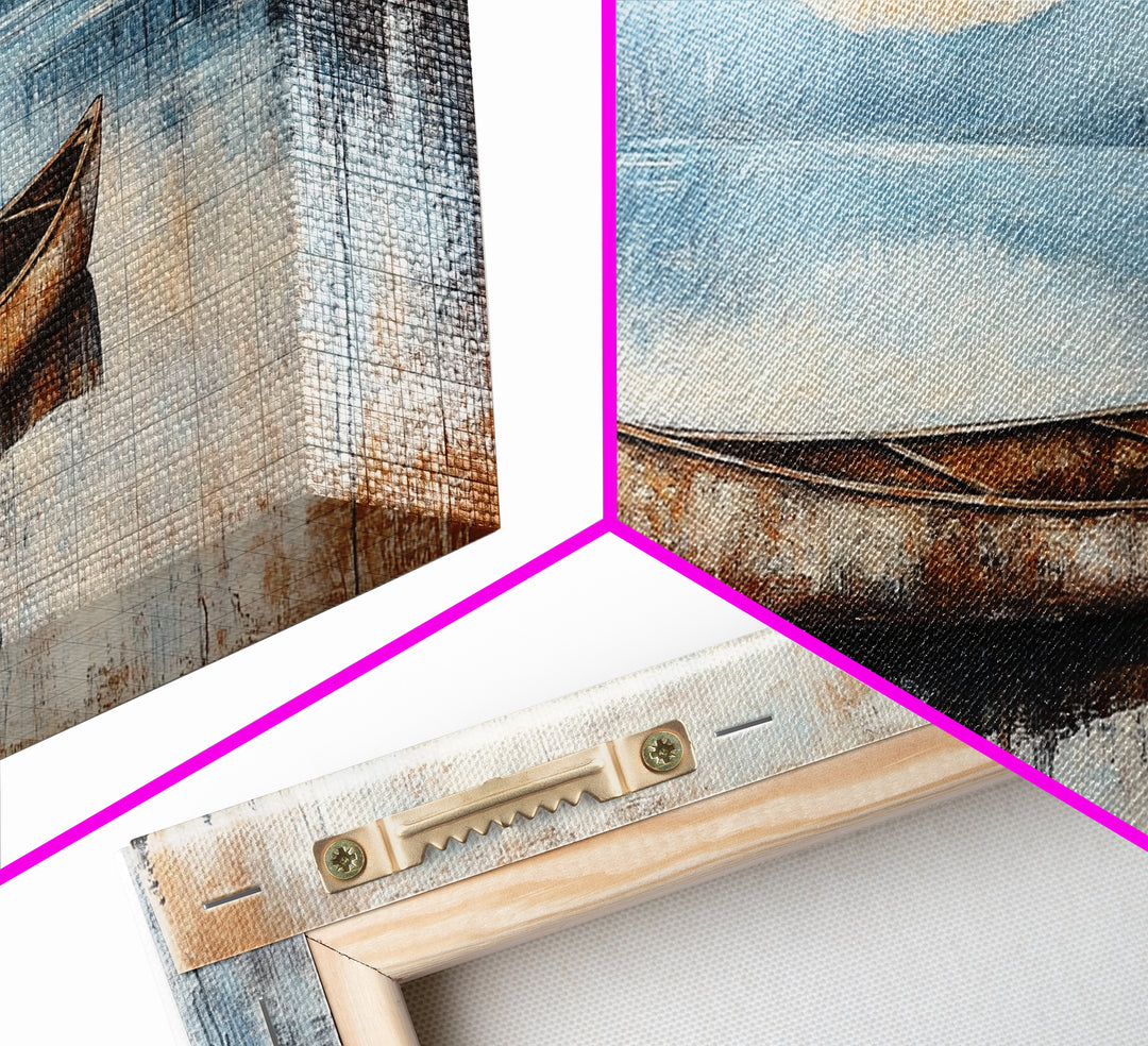 Canoe painting, lake decor, mountain painting, rustic wall art, serene landscape, farmhouse art, extra wide art, framed canvas print, nautical