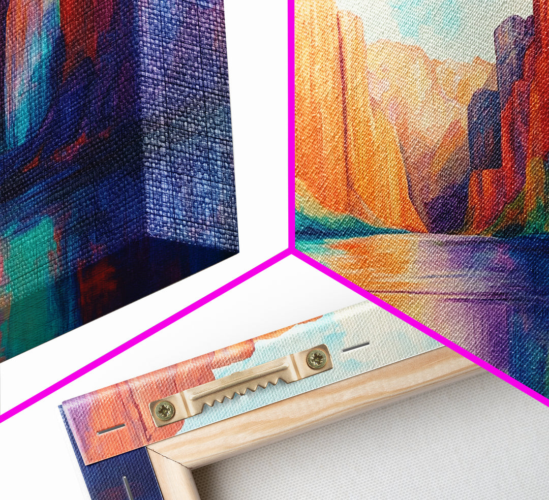 Canyon painting, southwest wall art, mountain painting, bold colors, moody art, rustic wall art, extra wide art, canvas print, scenic landscape