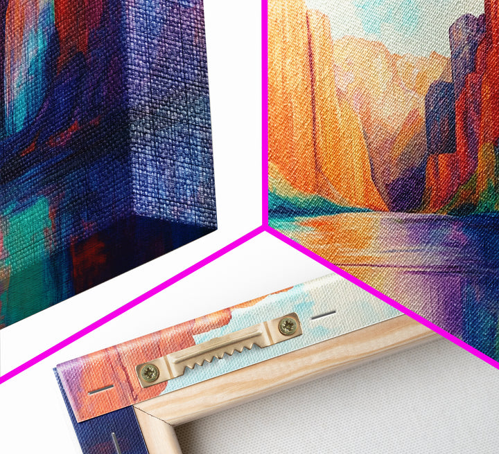 Canyon painting, southwest wall art, mountain painting, bold colors, moody art, rustic wall art, extra wide art, canvas print, scenic landscape