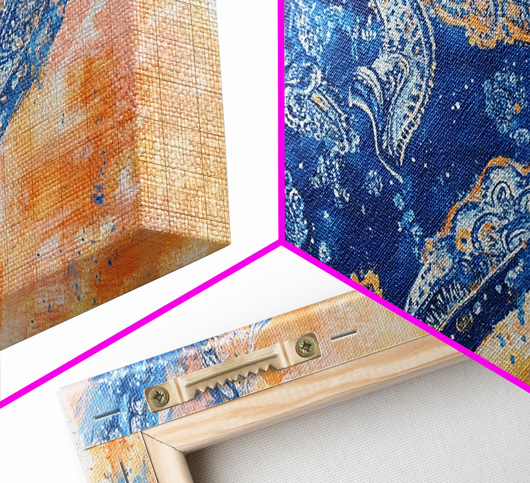 Bandana Print, Blue Wall Art, Vintage Art, Southwestern Art, Chinoiserie Wall Art, Extra Wide Art, Framed Canvas Print, Above Couch Art