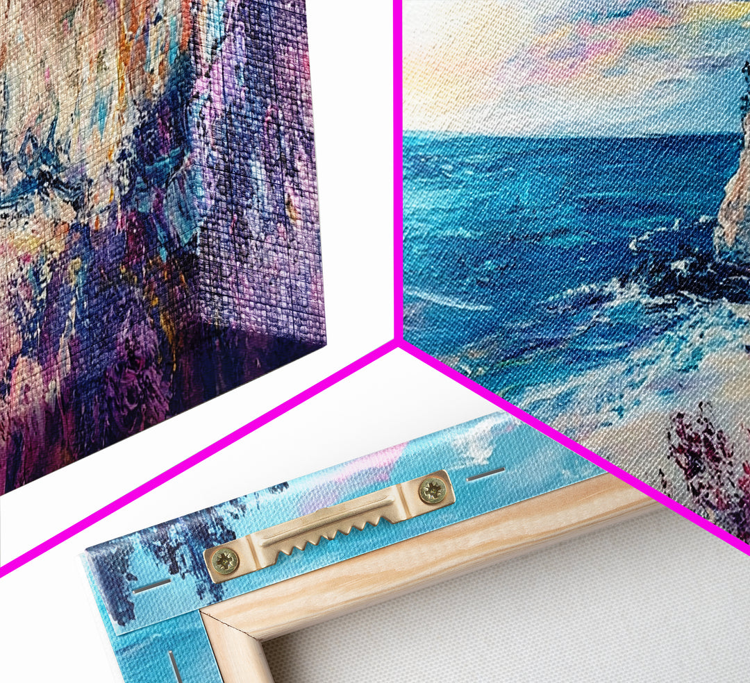 Coastal Cliffs, Sunset Ocean View, Seascape Wall Art, Coastal Landscape Art, Nautical Decor, Framed Canvas Print, Extra Wide Art