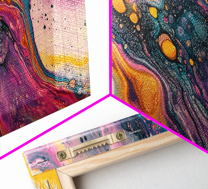 Abstract Galaxy, blotter art, cosmic painting, psychedelic art, vibrant colors, wabi sabi art, contemporary art, Framed Canvas Print