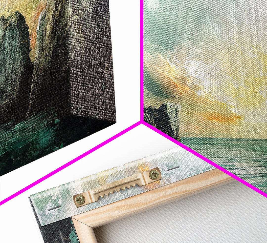 Ocean Cliffs, landscape painting, nautical wall art, moody art, wabi sabi art, extra wide art, textured art, Framed Canvas Print