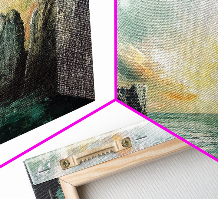 Ocean Cliffs, landscape painting, nautical wall art, moody art, wabi sabi art, extra wide art, textured art, Framed Canvas Print