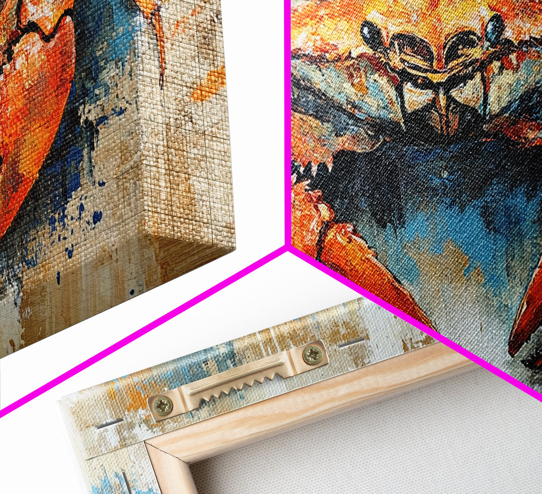 Crab Painting, Coastal Kitchen Art, Nautical Wall Art, Rustic Decor, Seafood Art, Maritime Art, Gift Idea for Him, Framed Canvas Print