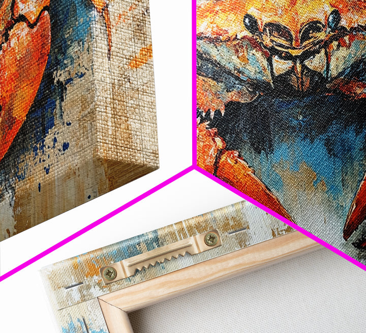 Crab Painting, Coastal Kitchen Art, Nautical Wall Art, Rustic Decor, Seafood Art, Maritime Art, Gift Idea for Him, Framed Canvas Print