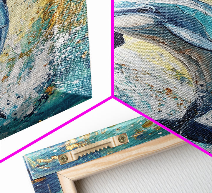 Dolphin, ocean painting, coastal wall art, nautical painting, framed canvas print, blue and green wall art, sea life decor