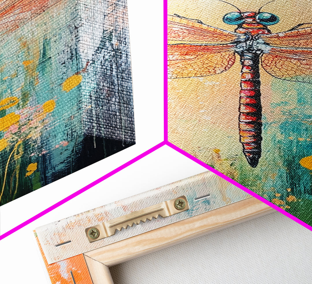 Dragonfly, botanical prints, whimsical art, light pink wall art, framed canvas print, nature art, boho decor, insect artwork