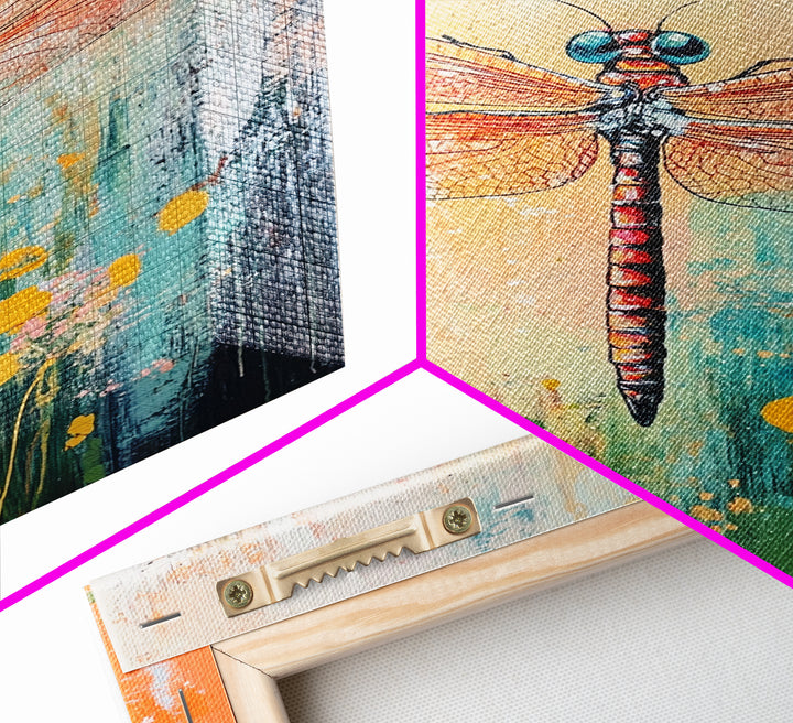 Dragonfly, botanical prints, whimsical art, light pink wall art, framed canvas print, nature art, boho decor, insect artwork