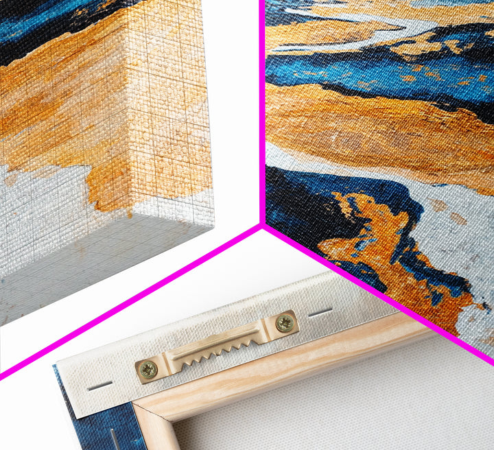 River, landscape painting, panoramic painting, wabi sabi art, framed canvas print, extra wide art, moody art, gold abstract art