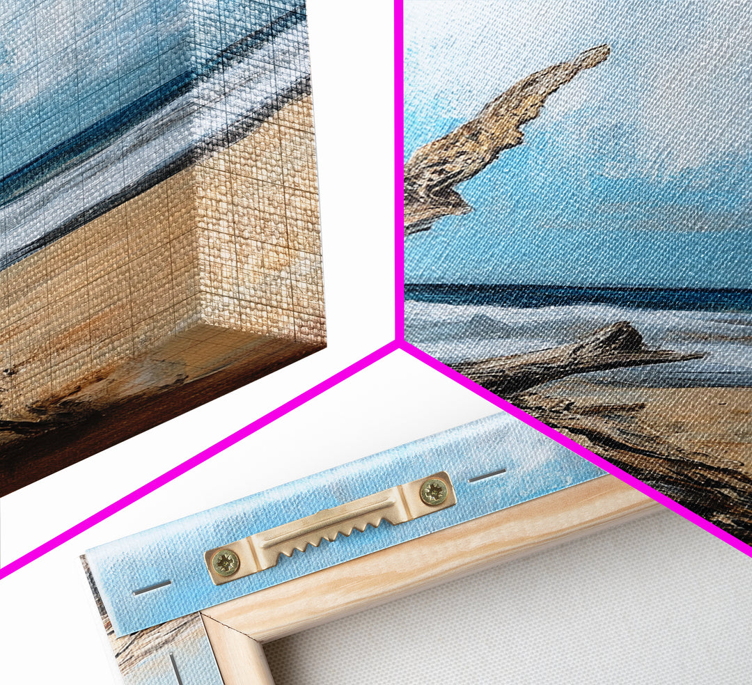 Driftwood, coastal landscape art, rustic decor, farmhouse art, framed canvas print, seascape painting, nautical decor, ocean art