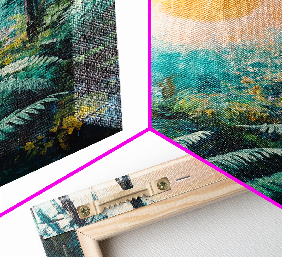 Forest Sunrise Painting, Nature Landscape, Golden Light Art, Pine Tree Art, Warm Moody Decor, Rustic Wall Art, Canvas Print